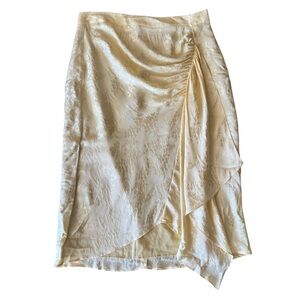 Masscob 40 US Large Butter Yellow Silk Skirt Drapey Floral Made In Spain